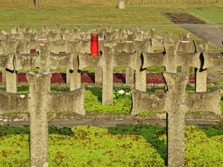 Tomb Stones Crosses at Cemetery of Palmiry Memorial Site, September 2018, Palmiry, Poland