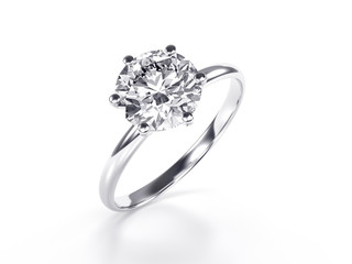 Solitaire diamond engagement ring isolated on white background - obrazy, fototapety, plakaty