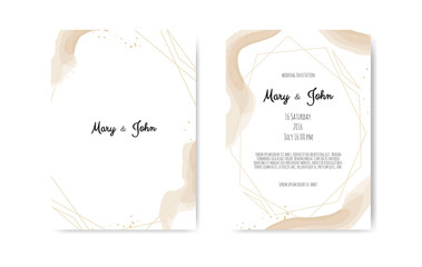 Wedding invite with abstract watercolor style decoration on white background.