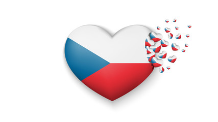 National flag of Czech Republic in heart illustration. With love to Czech Republic country. The national flag of Czech Republic fly out small hearts on white background