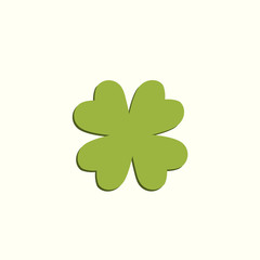 Clover four leaf symbol. Green leaf. Symbol of St. Patrick's Day. Green clover leaf with flat shadow.