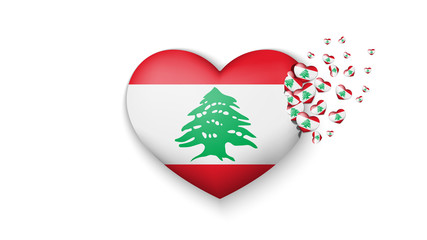 National flag of Lebanon in heart illustration. With love to Lebanon country. The national flag of Lebanon fly out small hearts on white background