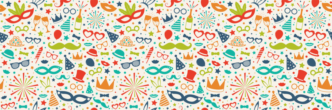 Concept of seamless pattern with party decorations. Vector