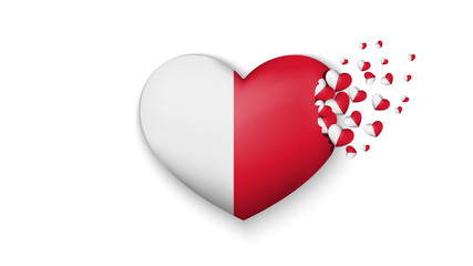 National flag of Malta in heart illustration. With love to Malta country. The national flag of Malta fly out small hearts on white background