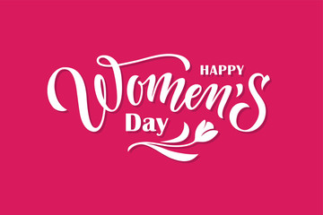 Happy Women's Day lettering on pink background.