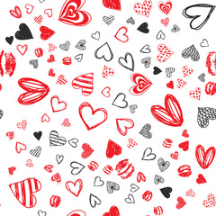Doodle love heart Valentines Day seamless