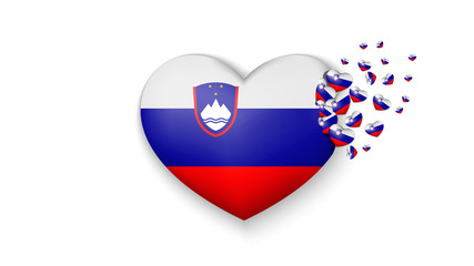 Obraz premium National flag of Slovenia in heart illustration. With love to Slovenia country. The national flag of Slovenia fly out small hearts on white background