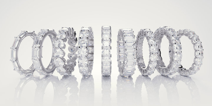 Multiple Diamond Eternity Rings On White Background