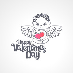 Happy Valentine's day greeting card template with typography text in heart shape red many cut paper hearts isolated on white background. Lettering valentine's day