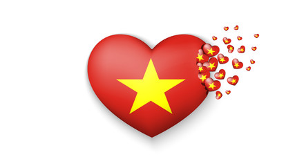 National flag of Vietnam in heart illustration. With love to Vietnam country. The national flag of Vietnam fly out small hearts on white background