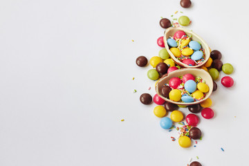 Chocolate Easter eggs on white background