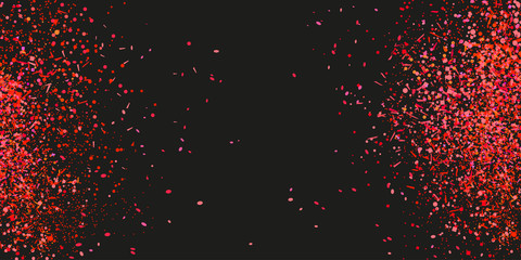Colorful confetti on isolated background. Texture with many colored glitters. Holiday elements on black. Pattern for flyers, banners and textiles. Greeting cards