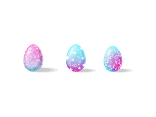 Cute Easter eggs with ornaments and gradient purple-blue colors. Symbols of religious holiday. Flat vector design