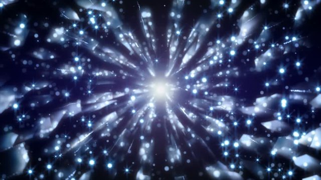 4K Abstract motion background animation shining particles  sparks and magic dust forming in space mesmerizing rotating and swirling forms and flows with light rays and projections seamless loop