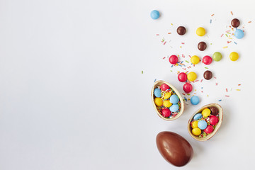 Chocolate Easter eggs on white background