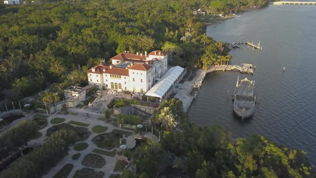 Vizcaya park in Miami aerial drone footage