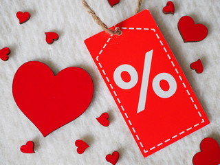 Valentine's Day sale, promotion, red hearts and valentine discount label