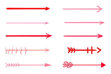 Fototapeta premium Colored infographic elements isolated on white. Set of sketchy indicator signs. Tangled hand drawn simple pointers. Line art. Abstract arrows. Symbols for work