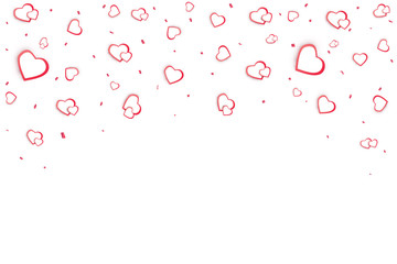 Heart confetti falling down isolated. Valentines day concept. Heart shapes overlay background. Vector festive illustration.