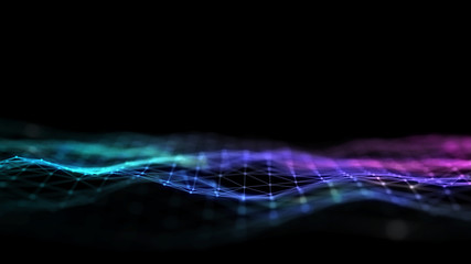 3d abstract digital technology background. Futuristic sci-fi user interface concept with gradient dots and lines. Big data, artificial intelligence, music hud. Blockchain and cryptocurrency