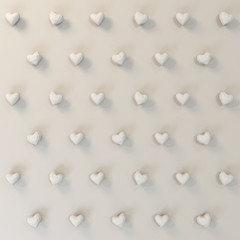 Abstract illustration with a composition of hearts in black and white colors. 3D illustration.