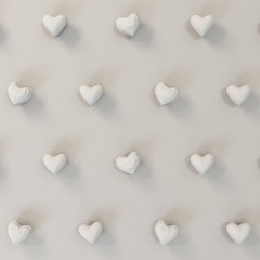 Abstract illustration with a composition of hearts in black and white colors. 3D illustration.