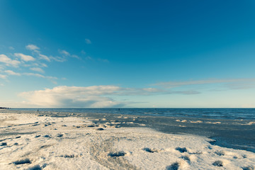wintry beach scene at the north sea