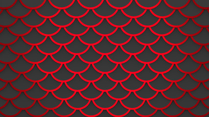 Red fish scales dark gray pattern marine background 3D illustration