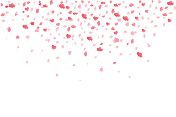 Heart confetti falling down isolated. Valentines day concept. Heart shapes overlay background. Vector festive illustration.