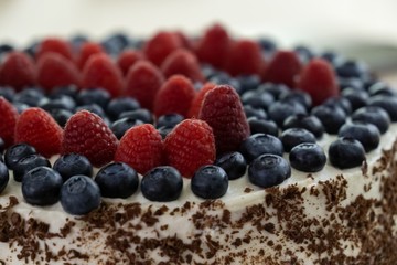 Raspberry and blueberry mascarpone torte cake. Slovakia