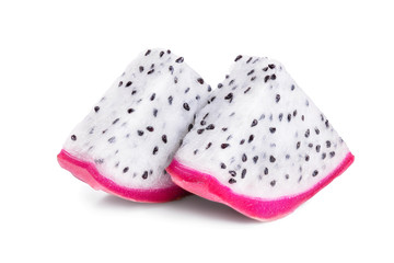 slice of Ripe Dragon fruit, Pitaya or Pitahaya isolated on white background, fruit healthy concept