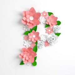 Paper flower alphabet letter P 3d