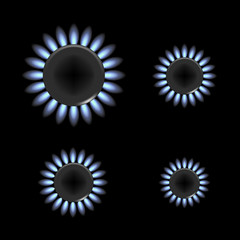 Realistic Detailed 3d Gas Stove Burner Flame Set on a Black. Vector