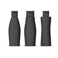 Realistic Detailed 3d Black Shampoo Bottles Set. Vector