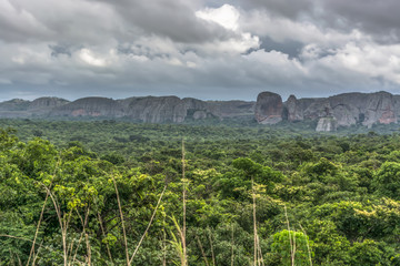 View of a tropical landscape, with forest and mountains Pungo Andongo, Pedras Negras , black...
