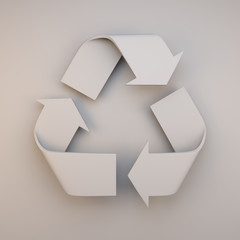 Grey recycle symbol on blue background. 3D illustration.