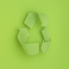 Green recycle symbol on green background. 3D illustration.