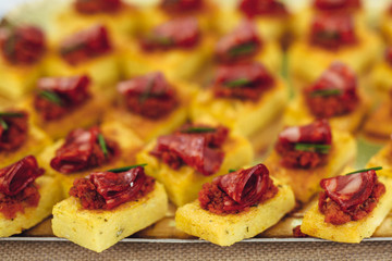 Cocktail food made from fresh and crunchy vegetables and meat, ideal for party and event