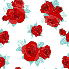 Seamless floral pattern. Red roses on white background. Design for wallpaper,fabric, textile, wrapping