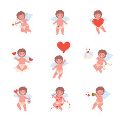 Funny cupid angel characters in different poses