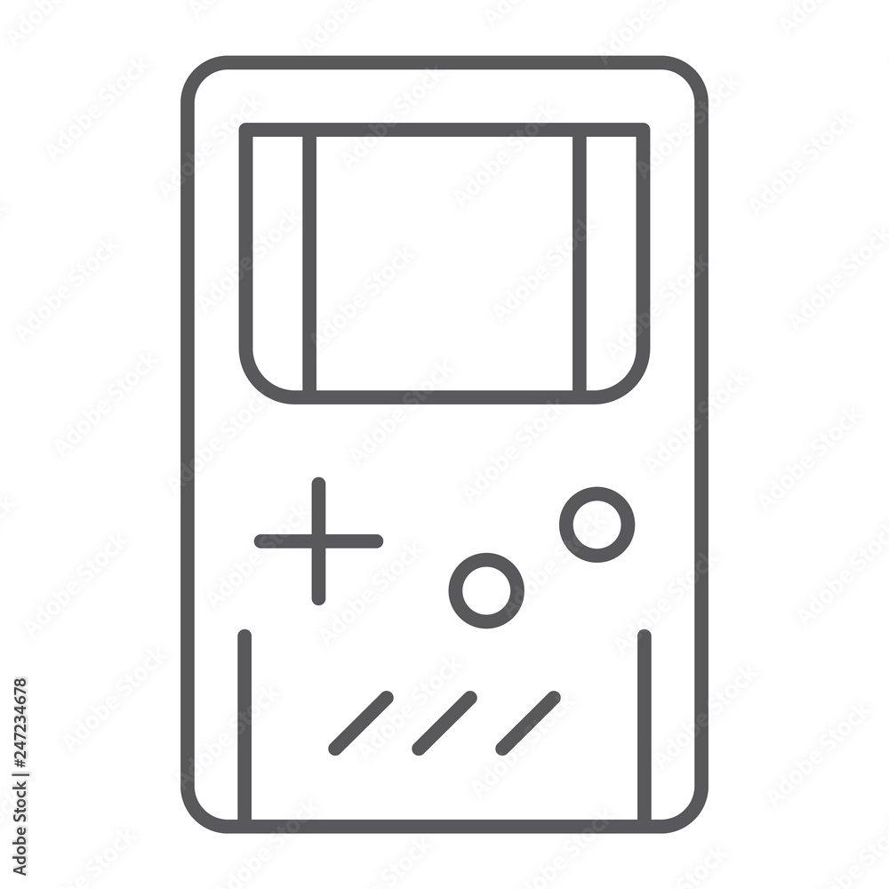 Poster game console thin line icon, leisure and play, console sign, vector graphics, a linear pattern on a 