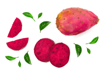 red prickly pear or opuntia isolated on a white background. Top view. Flat lay