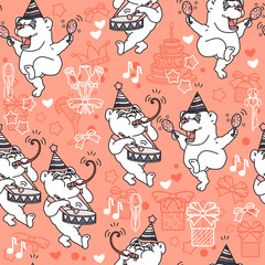 Vector Seamless pattern with cute bears in party hats.