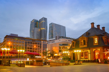 Fototapeta na wymiar Evening cityscape of Frankfurt downtown