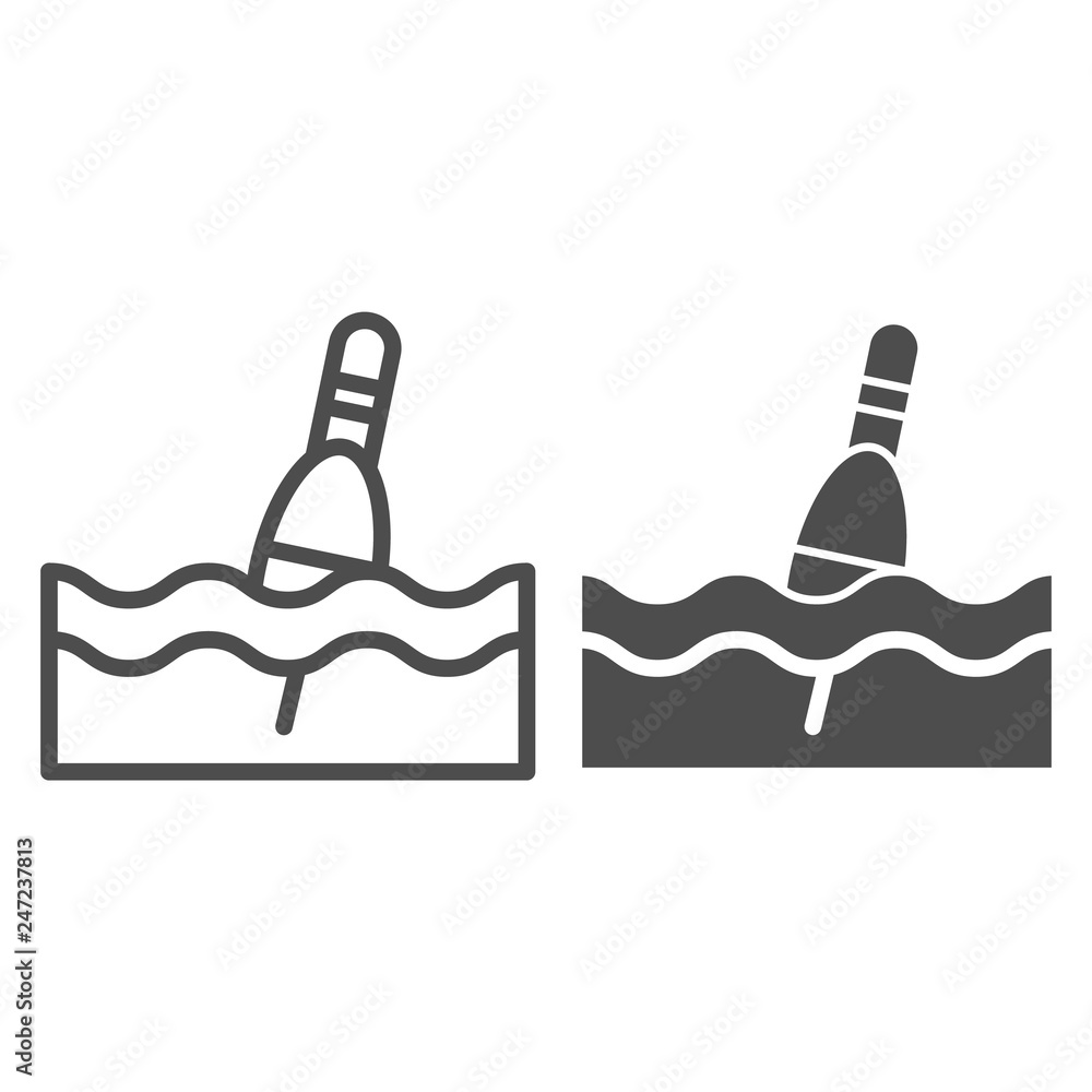 Poster float line and glyph icon. bobber vector illustration isolated on white. angling outline style desig