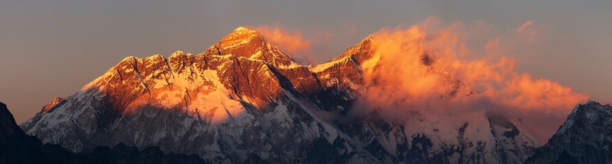 mount Everest Lhotse Nepal Himalayas mountains sunset - obrazy, fototapety, plakaty