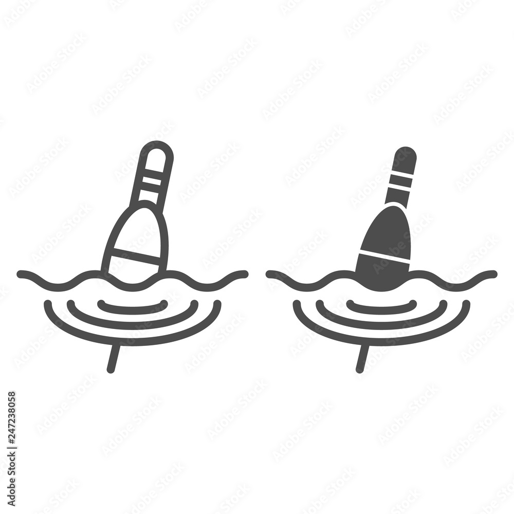 Poster fishing float line and glyph icon. bobber vector illustration isolated on white. tackle outline styl