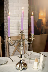Candles on the table in the restaurant