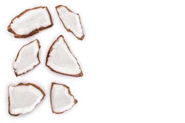 piece of coconut isolated on white background with copy space for your text. Top view. Flat lay