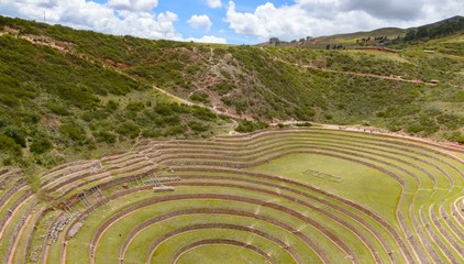 Fototapeta na wymiar Ancient inca circular terraces at Moray agricultural experimental station peru